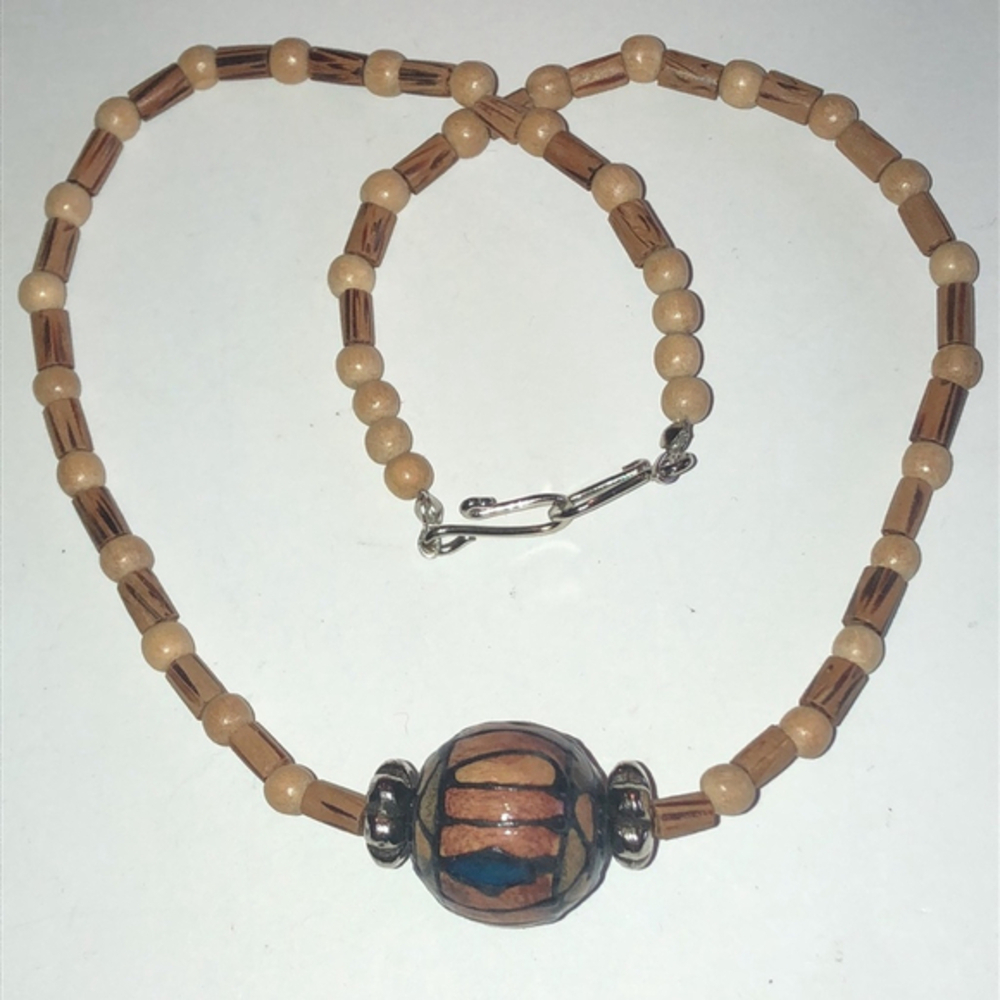 Vintage Wooden Beads Boho Beaded Retro Necklace